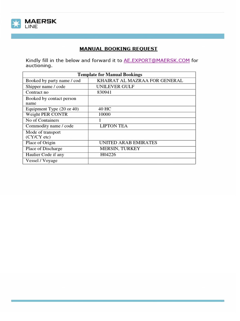 Manual Booking Request Template | PDF