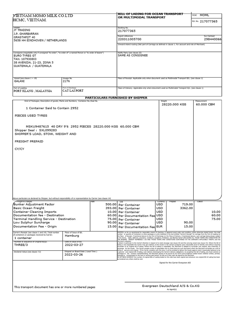 Bill of Lading Mau PDF Bill Of Lading Cargo