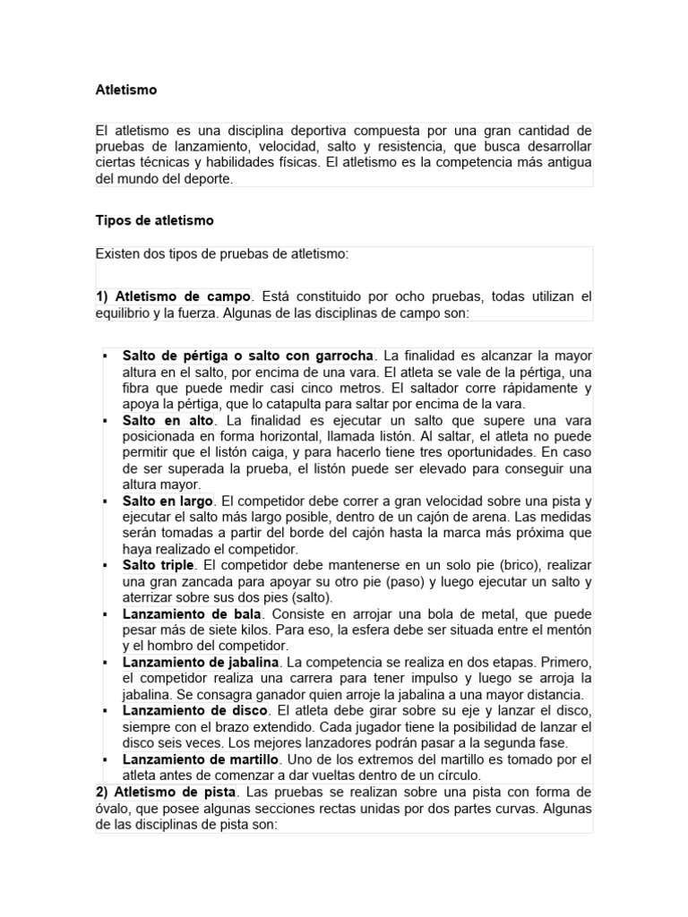 Tipos y Pruebas de Atletismo Explicadas | PDF | Deporte del atletismo ...