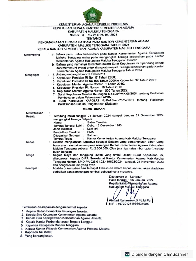 Sk pengangkatan satpam pdf