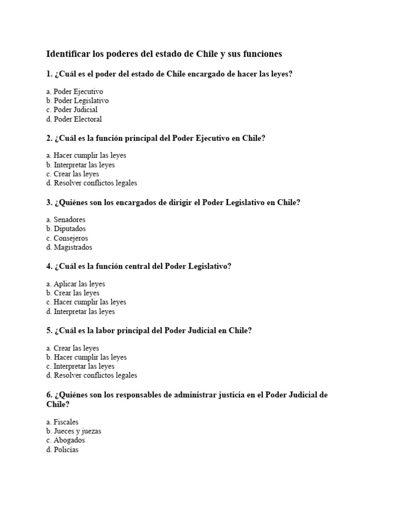 Poderes del Estado de Chile y Funciones | PDF | Separación de poderes ...