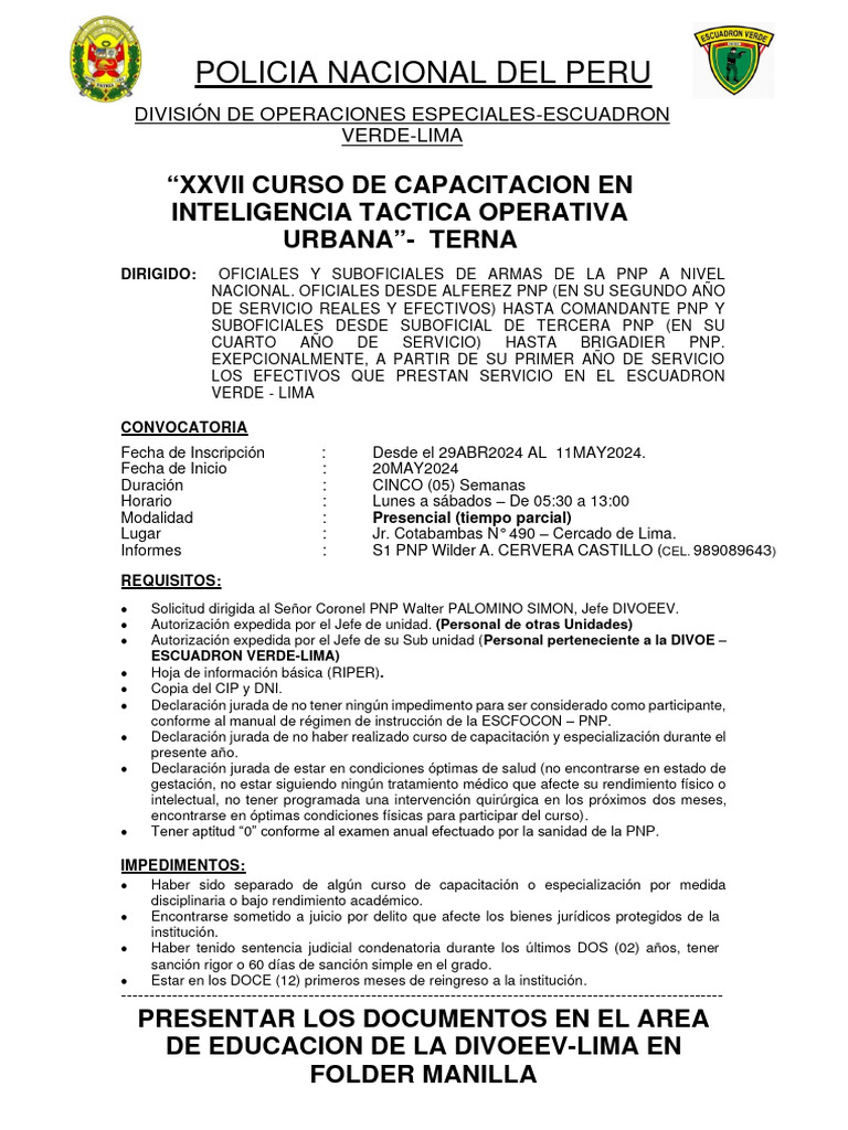 Curso de Inteligencia Táctica PNP 2024 | PDF