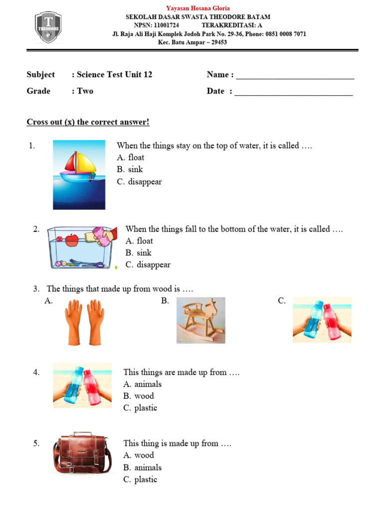 Grade 2 Science Test: Materials & Buoyancy | PDF