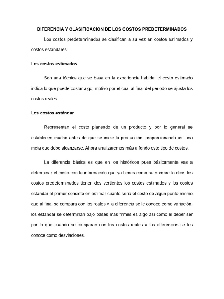 Clasificación de Costos Predeterminados | PDF | Presupuesto | Business