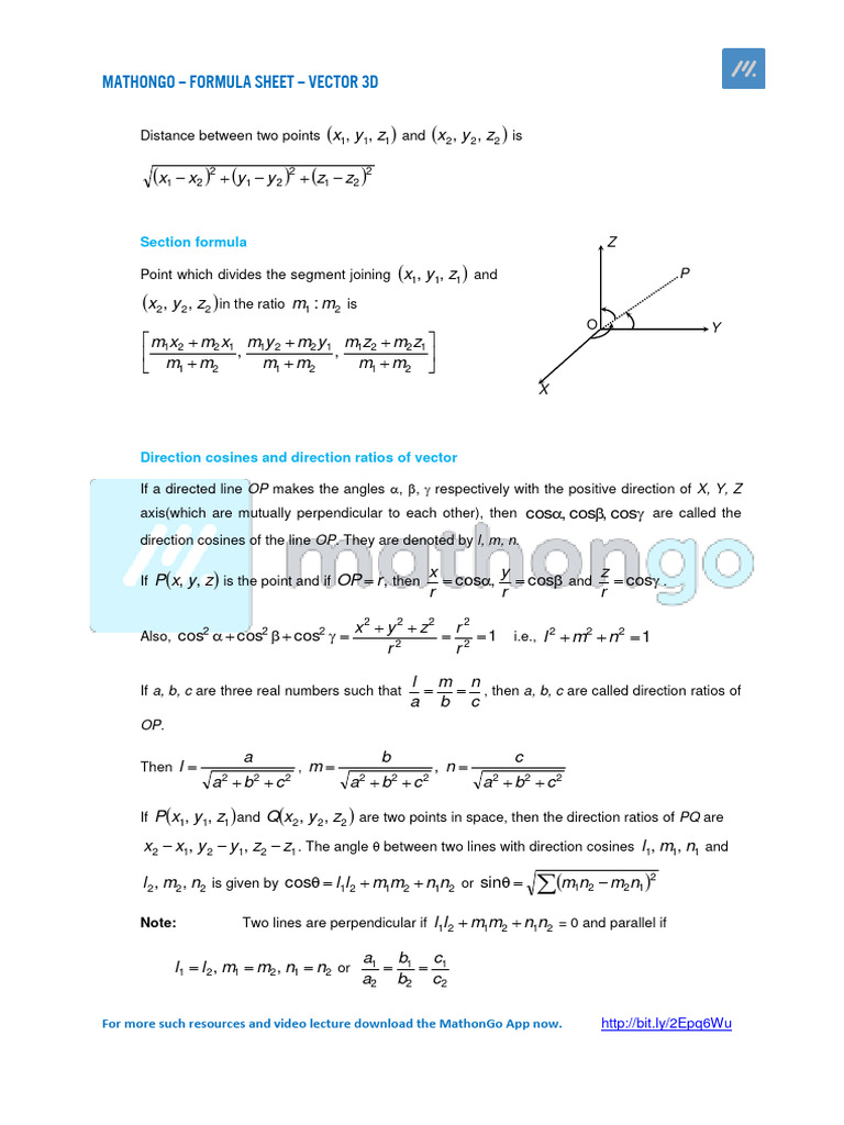 3D Vector Formulas and Equations | PDF | Line (Geometry) | Vector Space