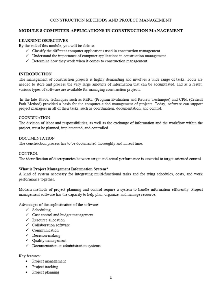 Computer Applications in Construction Management | PDF | Project ...