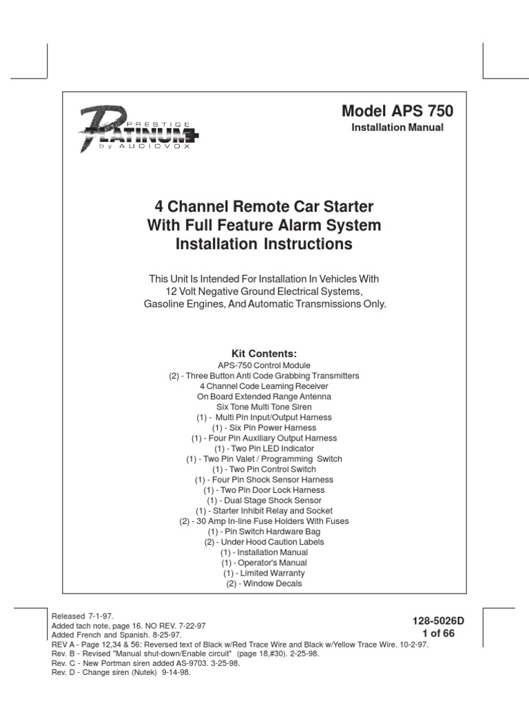 APS 750 Remote Start Installation Guide | PDF | Relay | Switch