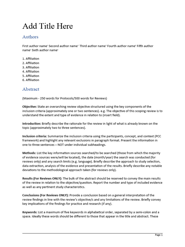 JBI Scoping Review Protocol Template | PDF | Systematic Review ...