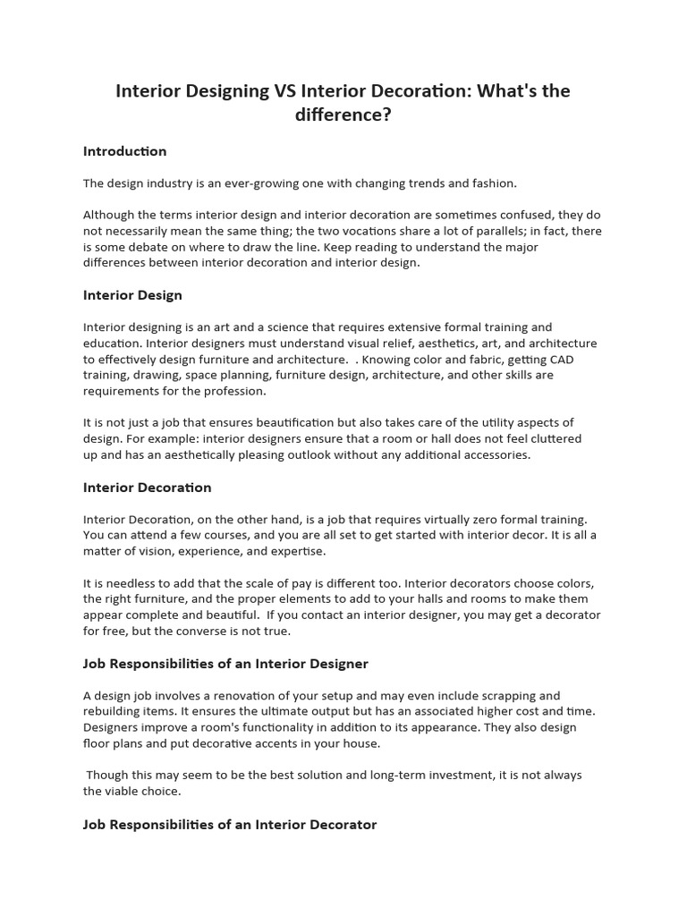 Interior Design vs. Decoration | PDF | Interior Design | Design