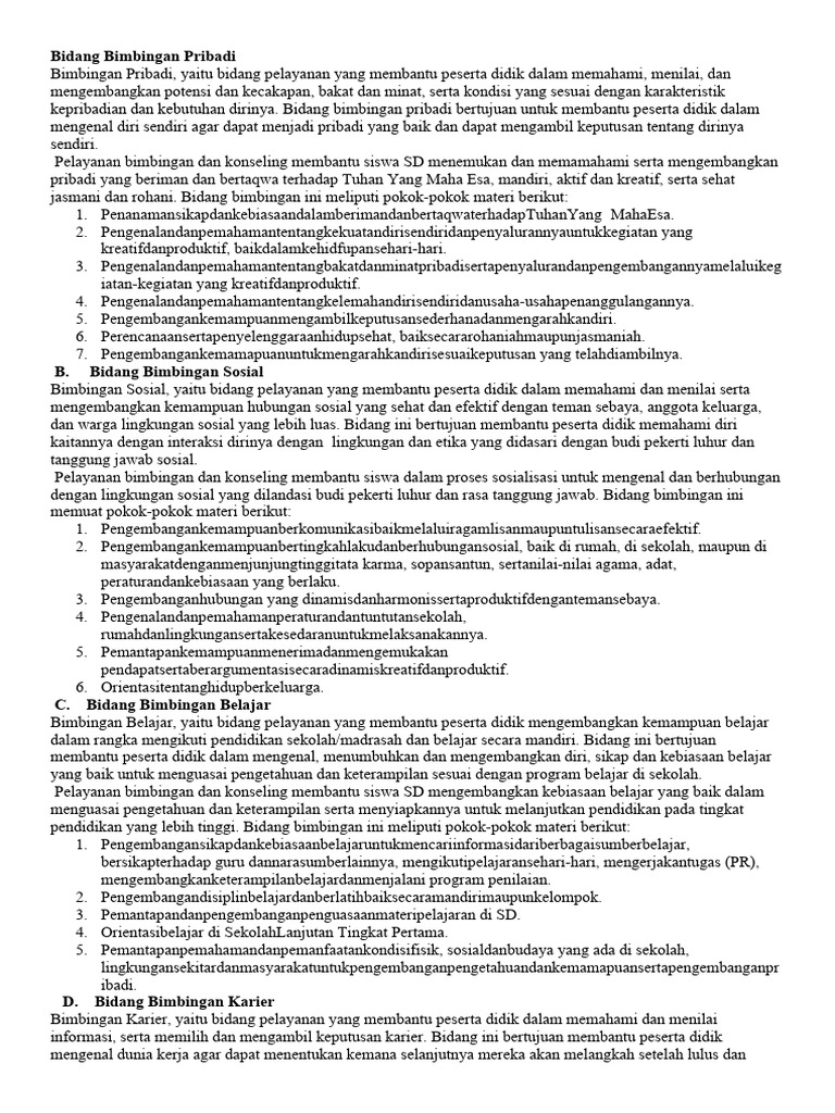 Layanan Bimbingan Pribadi untuk Siswa SD | PDF | Karier & Perkembangan ...