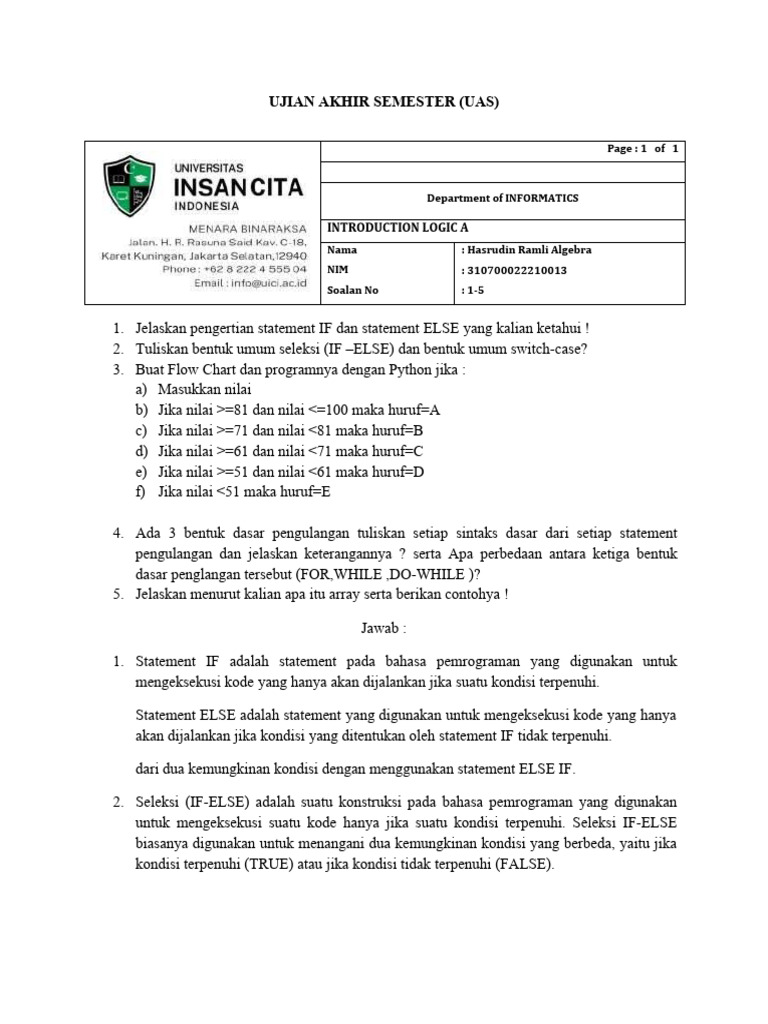 Panduan UAS Logika Pemrograman Python | PDF
