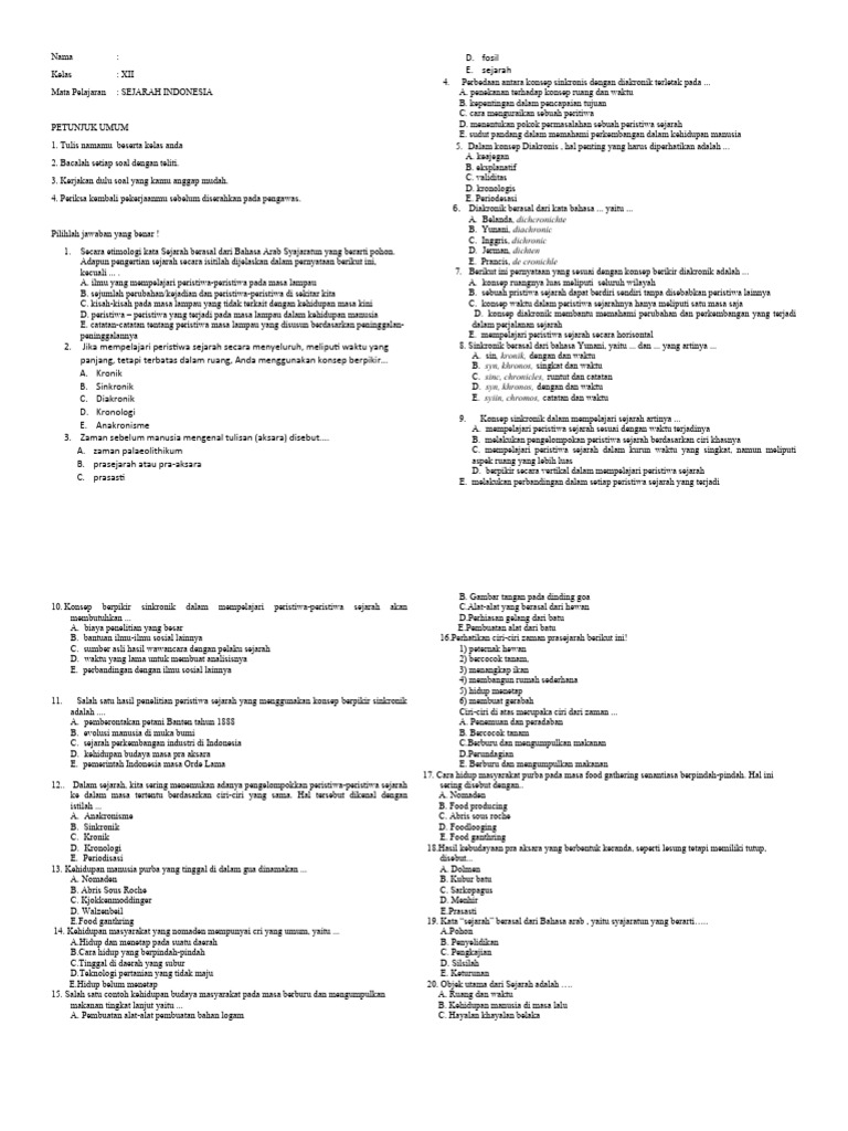 Menyongsong Penilaian Akhir: Kumpulan Contoh Soal UAS Sejarah Kelas X Semester 1 yang Komprehensif