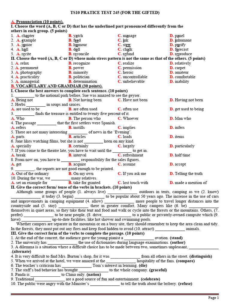 TS10 Practice Test 245 (For The Gifted) | PDF | Whaling | Whales