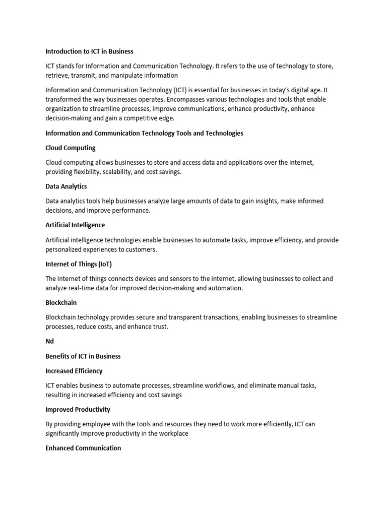 Overview of ICT in Business | PDF | Information Technology | Internet ...