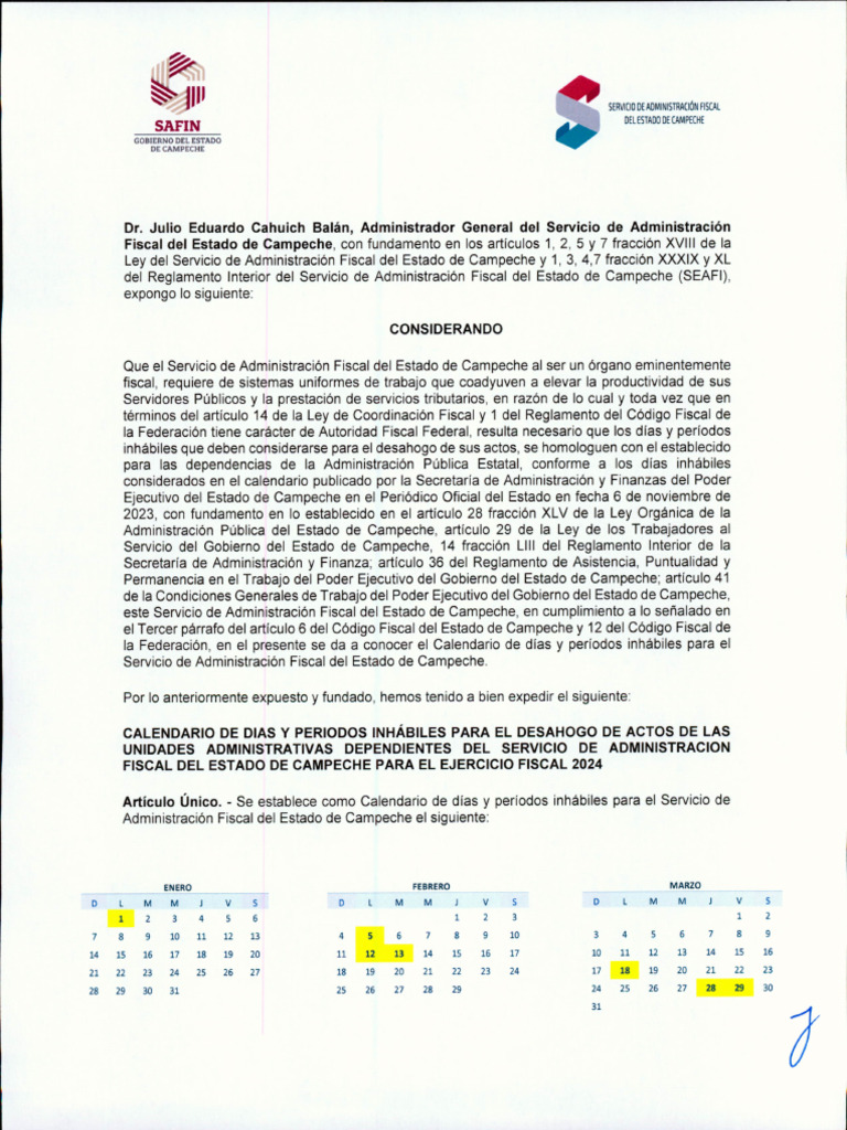 Calendario de dias y periodos inhabiles 2024 pdf m xico gobierno