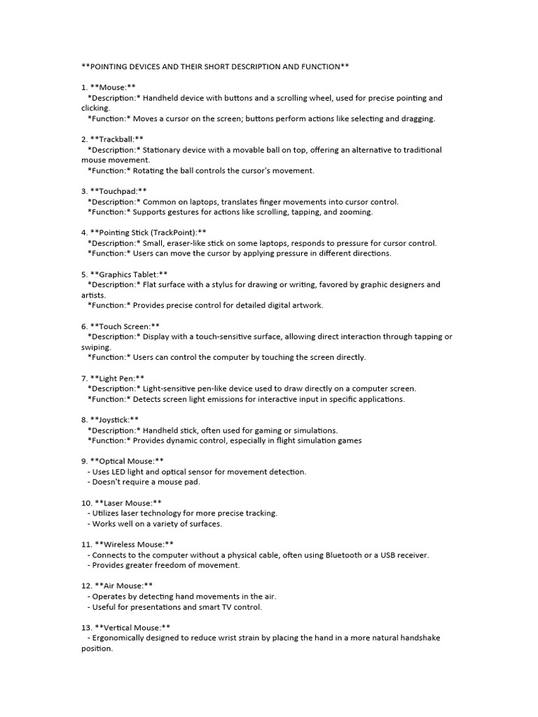 Pointing devices and their short description pdf computing input