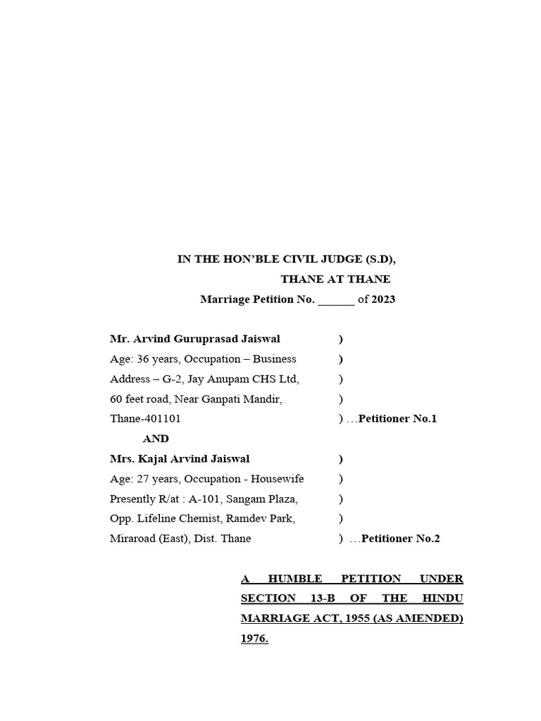 mutual-divorce-petition-of-kajal-jaiswal-arvind-jaiswal-pdf