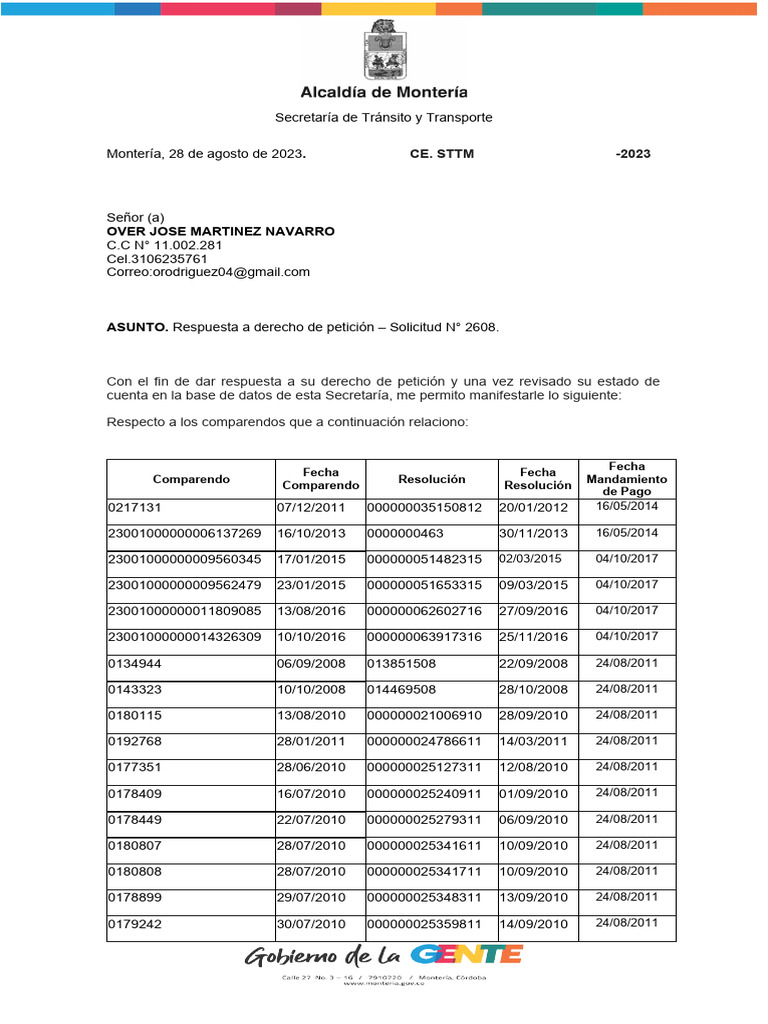 Respuesta a Derecho de Petición STTM | PDF | Estatuto de limitaciones ...