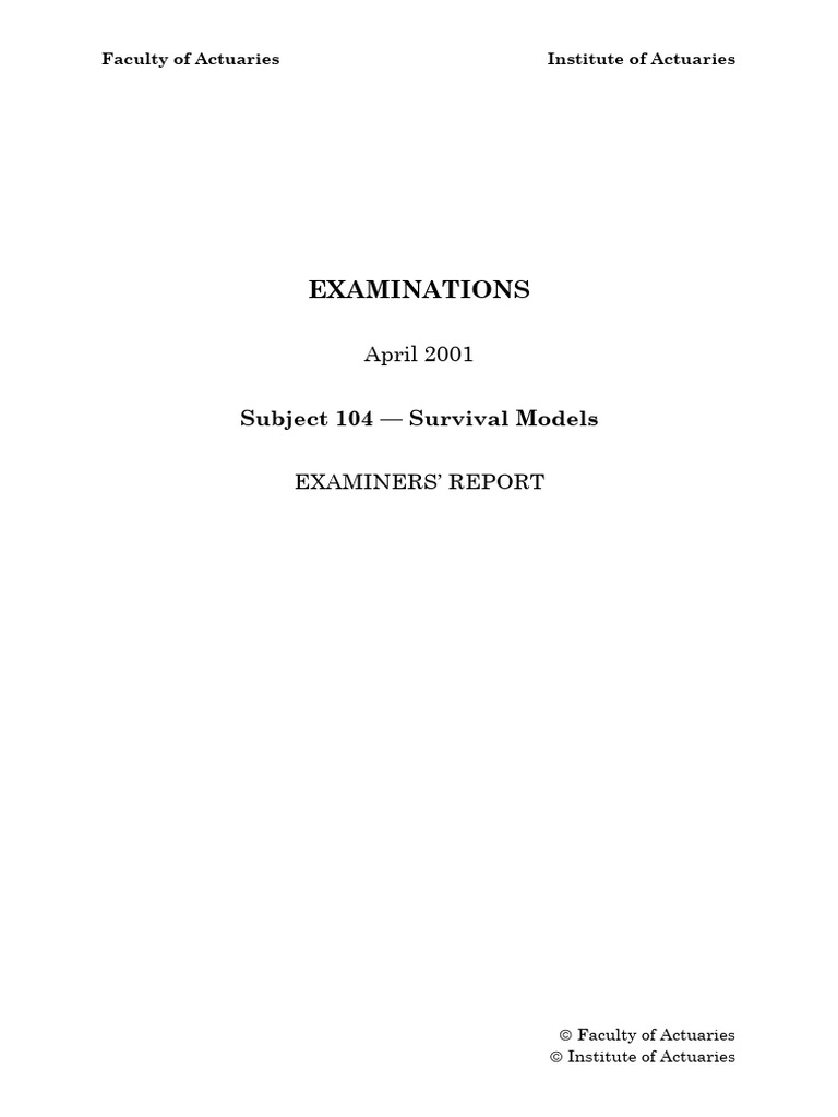 Subject 104 Examiners' Report 2001 | PDF | Statistics | Applied Mathematics
