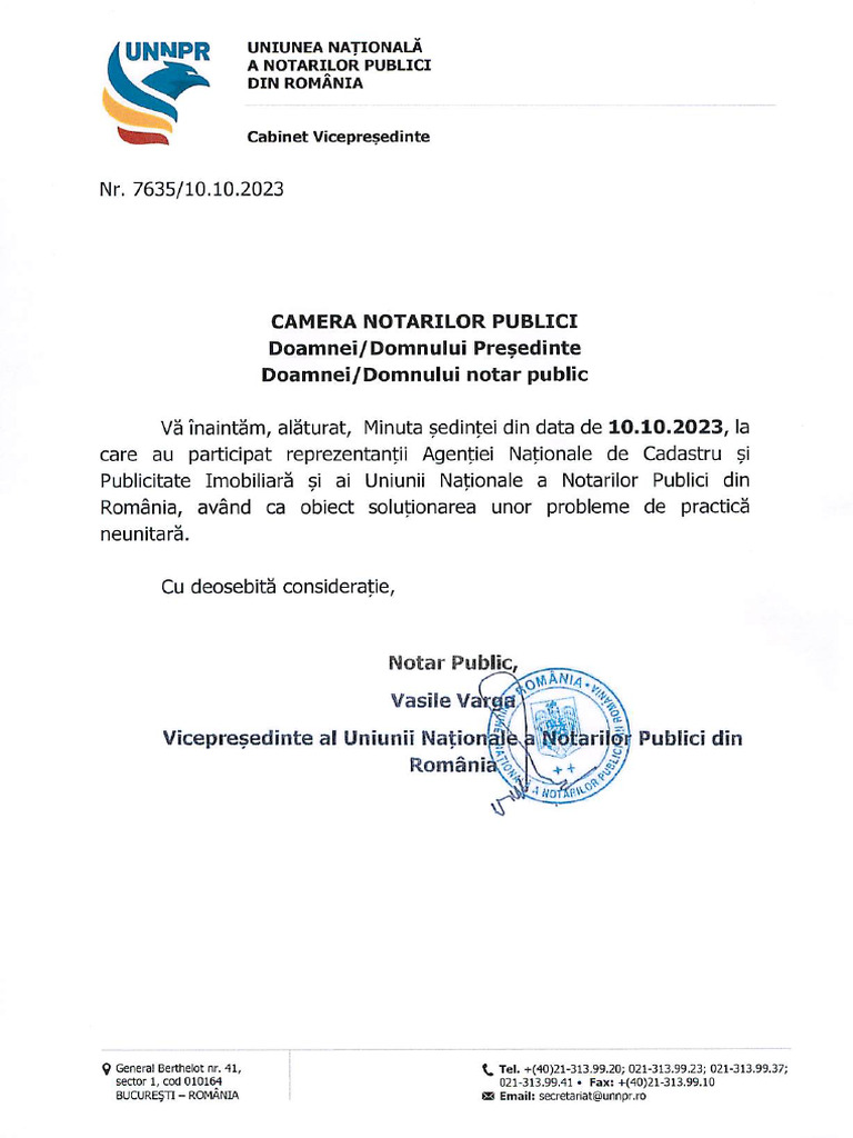 Minuta UNNPR - ANCPI Din Data de 10.10.2023 | PDF