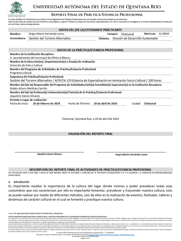 PGPP-F005 Reporte Final | PDF | Trabajo Social | Privacidad