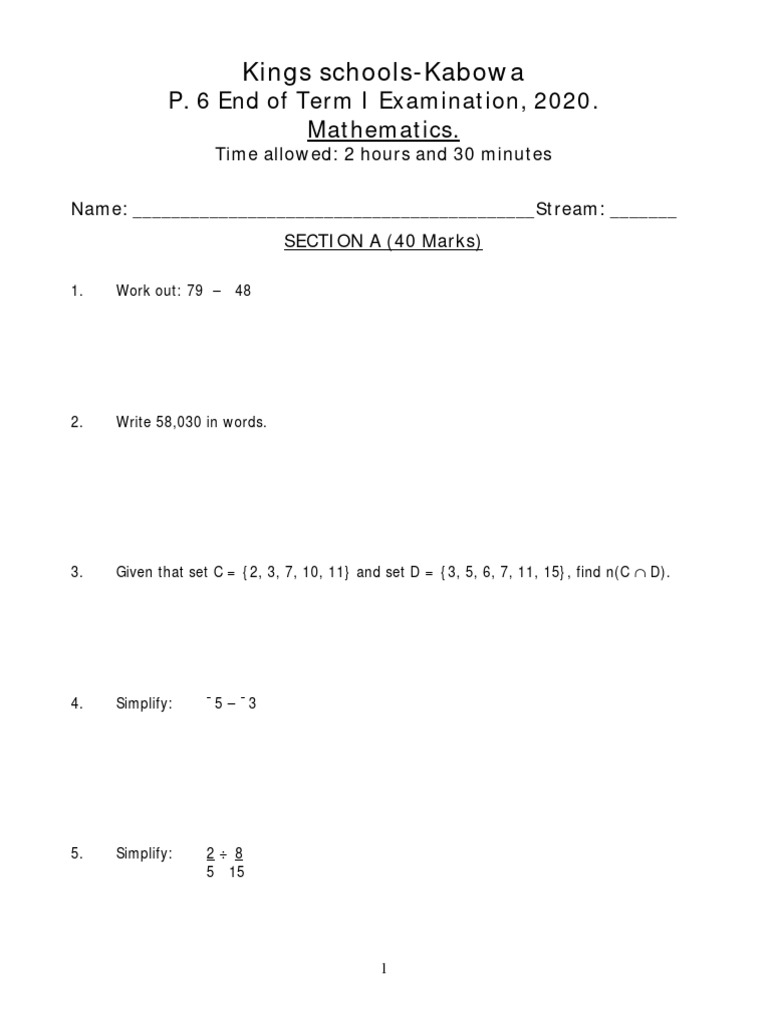 Kings Maths. p.6 25TH MAY | PDF | Numbers | Mathematics