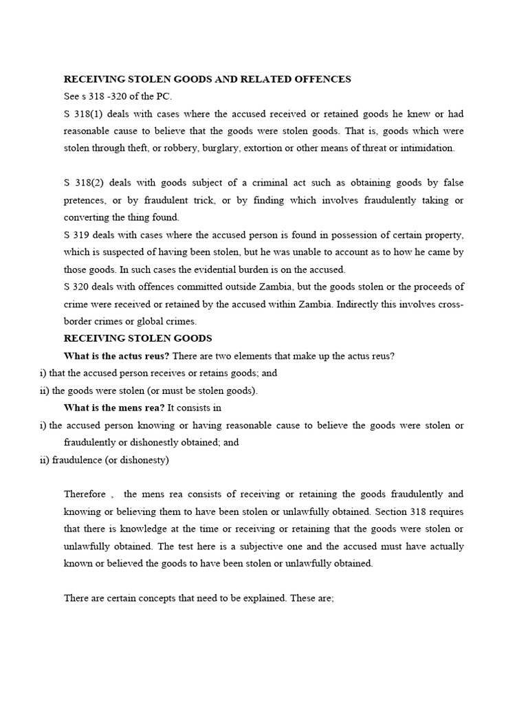 Receiving Stolen Goods: Legal Overview | PDF | Theft | Mens Rea