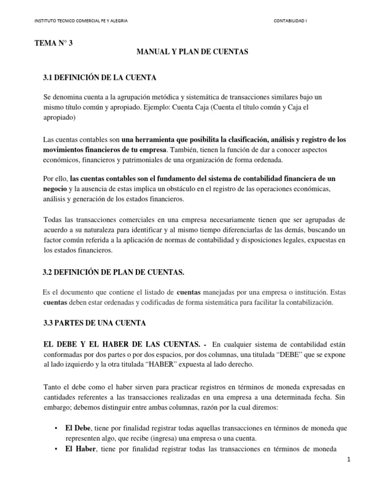 Tema 3 Plan y Manual de Cuentas | PDF | Contabilidad | Hoja de balance