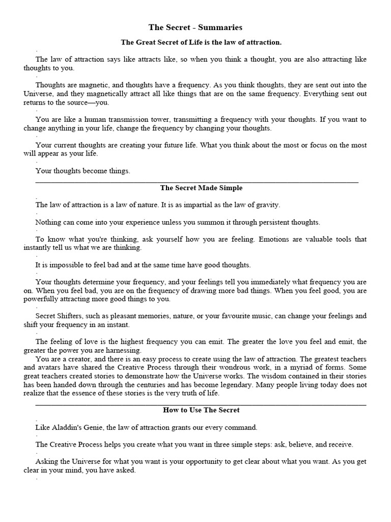 The Secret & How To Use It in Life | PDF | Law Of Attraction (New ...