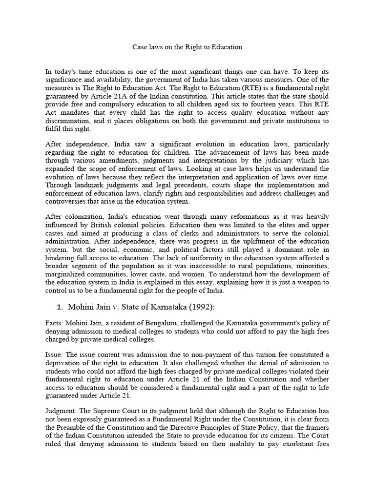 Case Laws on India's Right to Education | PDF | Government | Human Rights