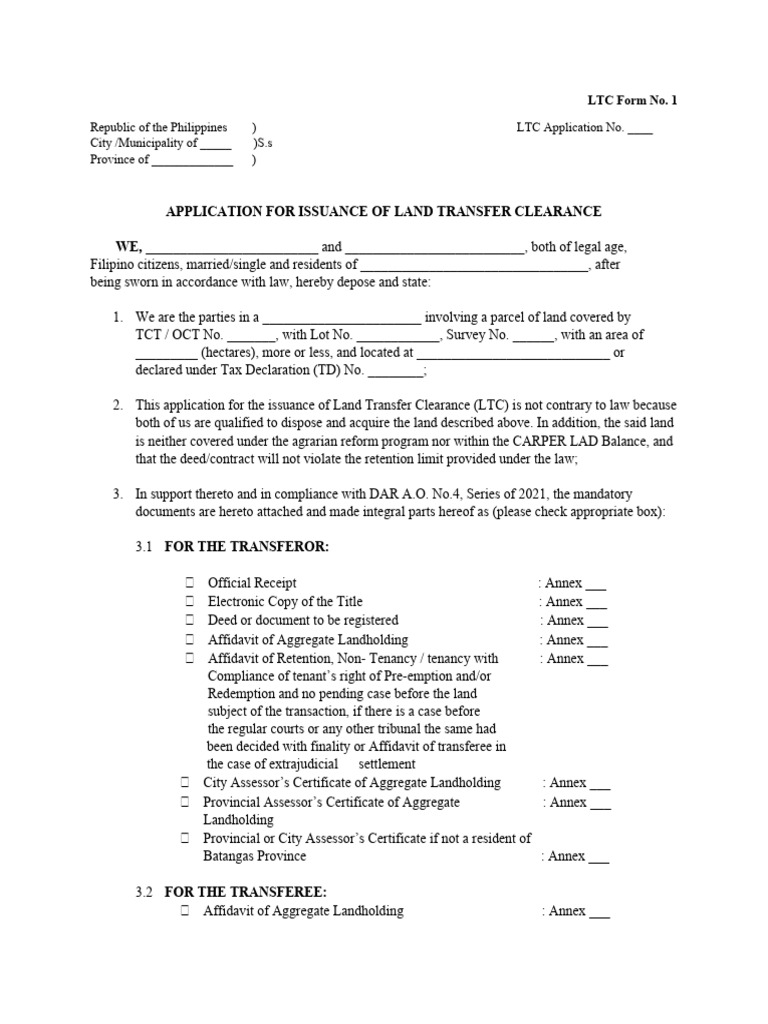 Land Transfer Clearance Application Form | PDF | Justice | Crime & Violence
