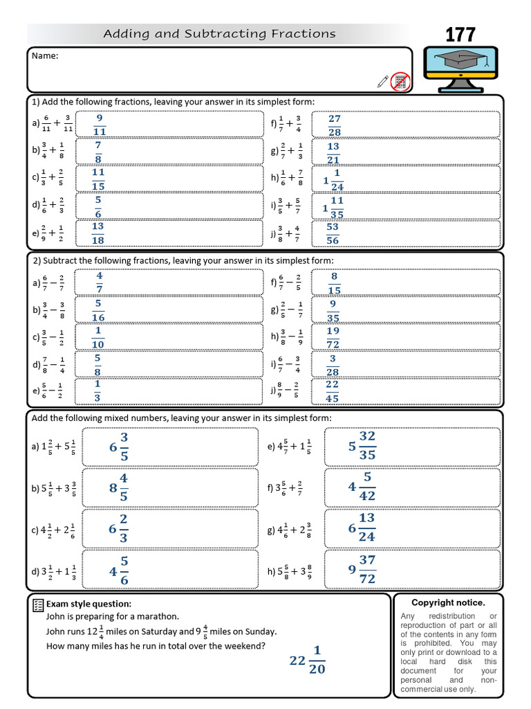Answers - Adding and Subtracting Fractions | PDF | Freedom Of ...