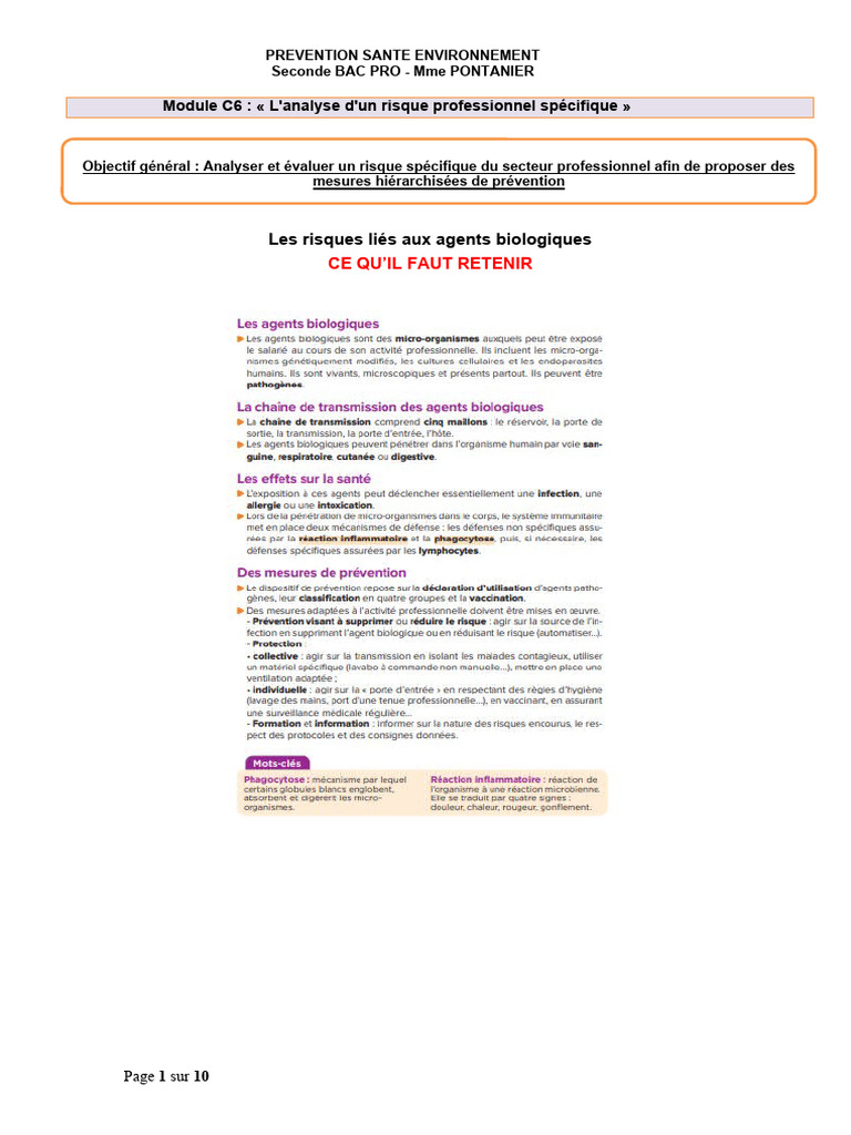 Module C6 L'analyse D'un Risque Professionnel Spécifique Synthèse | PDF ...