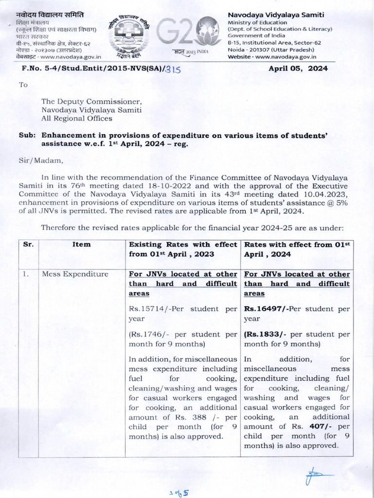 NVS-Revised Rates of Student Exp-Wef Apr'2024 | PDF