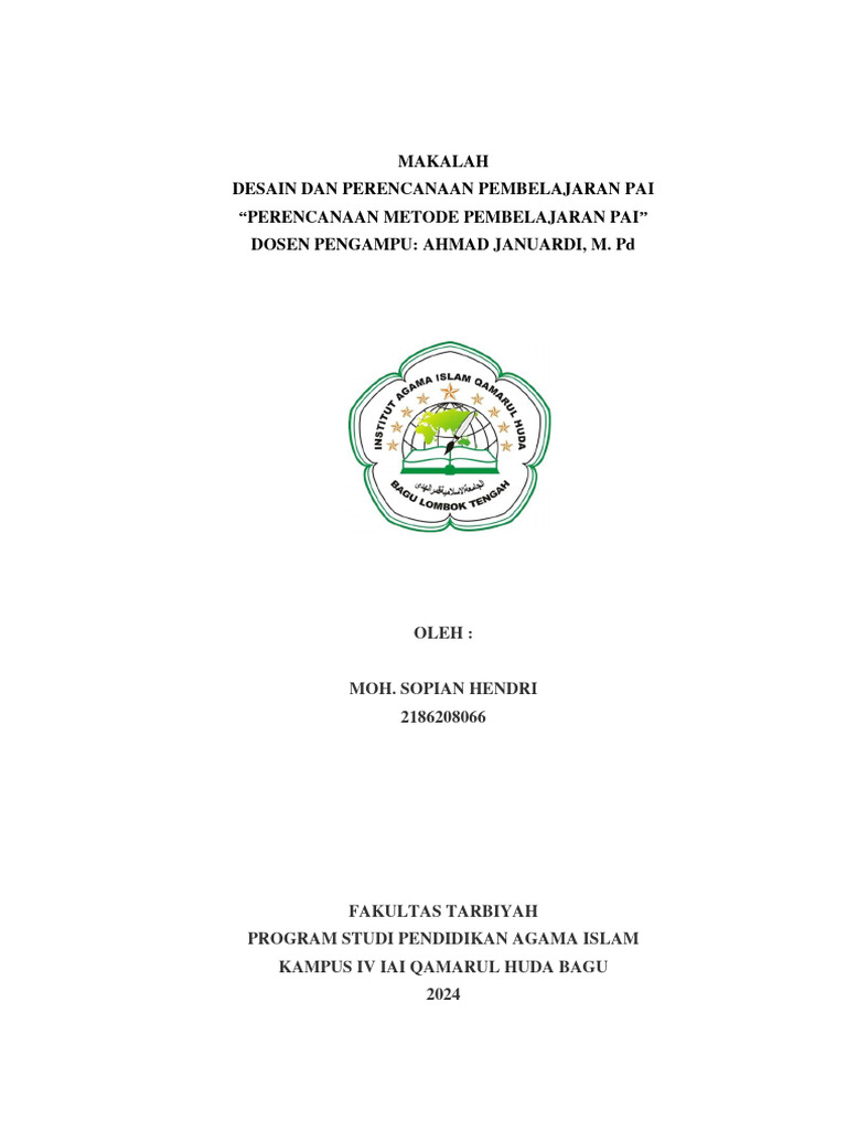 Perencanaan metode pembelajaran pai pdf pengembangan diri
