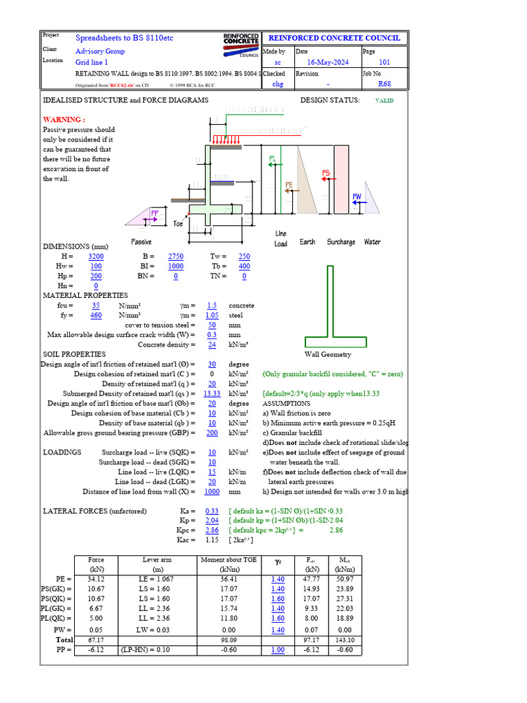 Retaining Wall Design to BS 8110 Standards | PDF | Mechanical ...