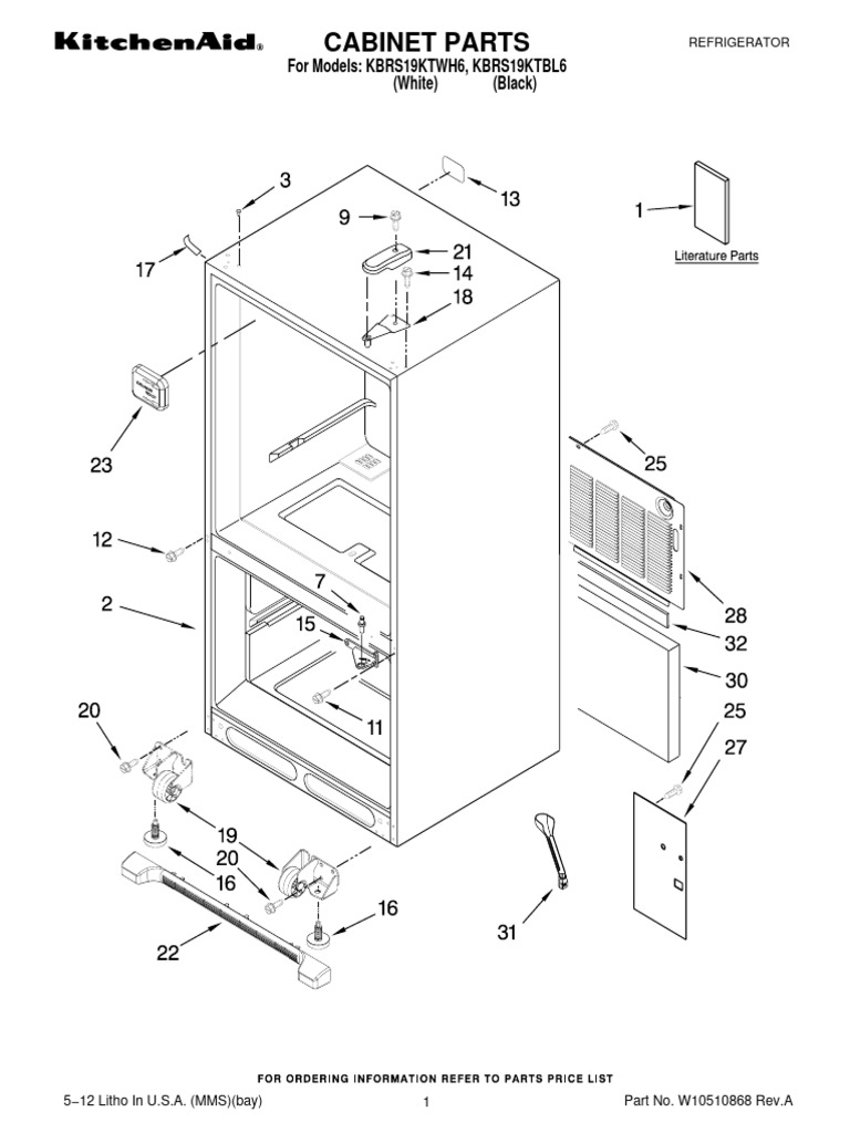Parts List W10510868 RevA | PDF | Refrigerator | Manufactured Goods