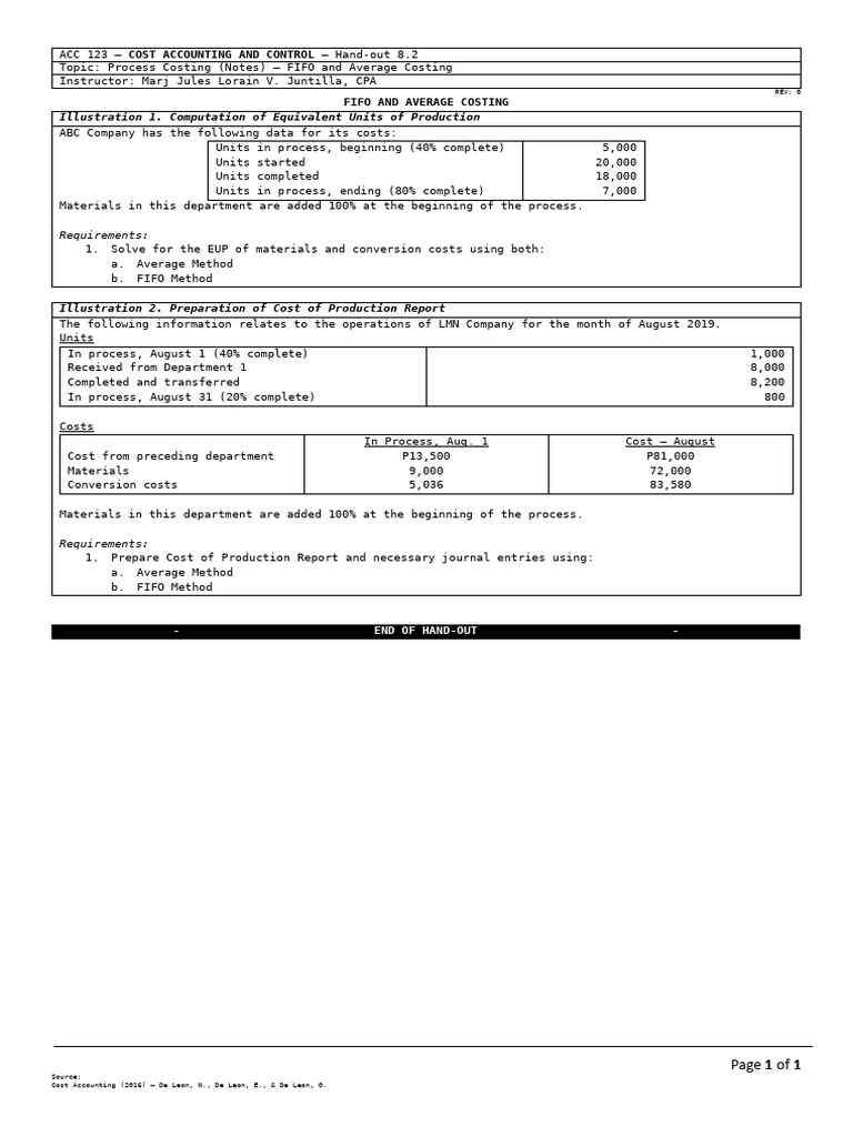 Process Costing: FIFO vs. Average | PDF | Accounting