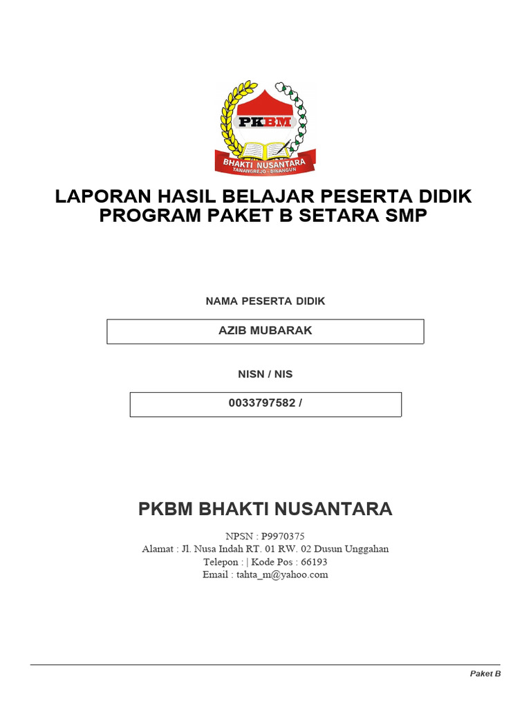 Rapor KUMER SMP PKBM Bhakti Nusantara | PDF