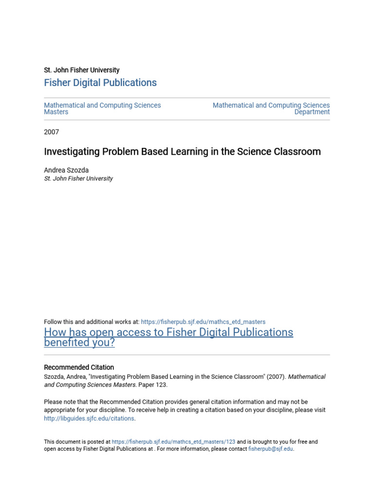 Investigating Problem Based Learning in The Science Classroom | PDF ...