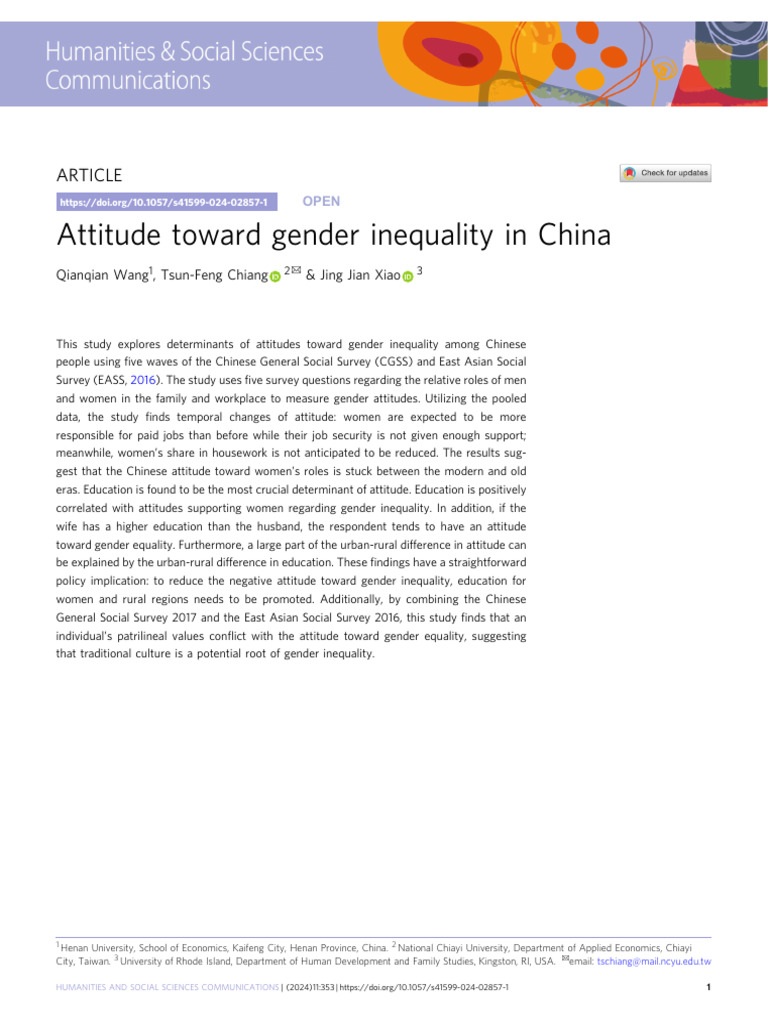 Gender Inequality Attitudes in China | PDF | Gender Studies | Gender ...