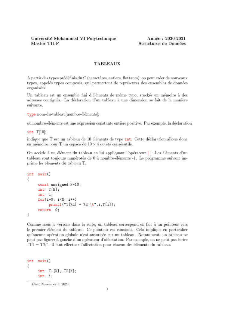 Introduction aux Tableaux en C | PDF | Programmation informatique ...