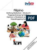 Filipino3 - K3 - M3 - Pagpapahayag NG Sariling Opinyon o Reaksyon Sa Isang Napakinggang Isyu 1 1