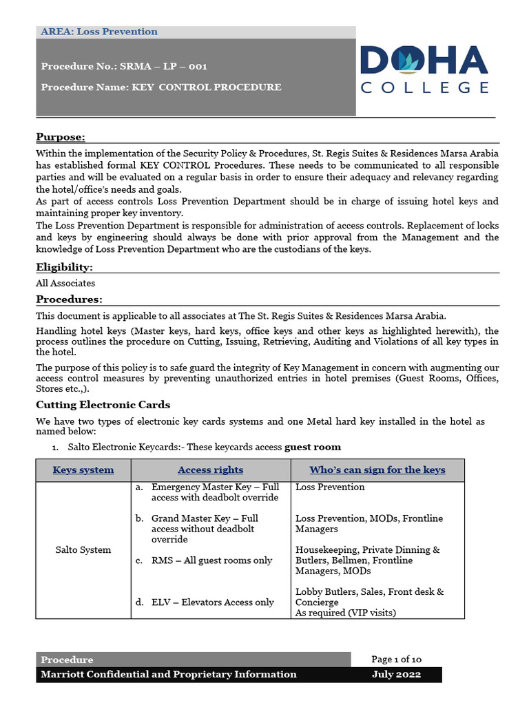 1 Key Control Procedure Download Free PDF Access Control Radio