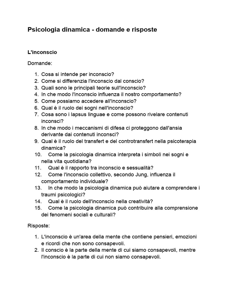 Psicologia Dinamica Domande e Risposte | PDF