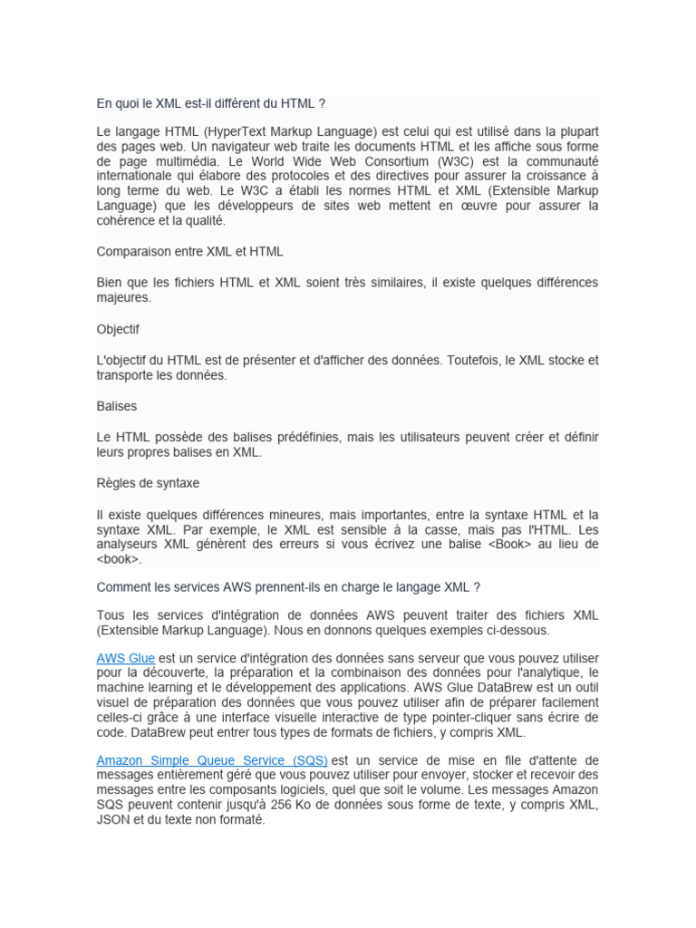 Différences entre XML et HTML | PDF | XML | Html