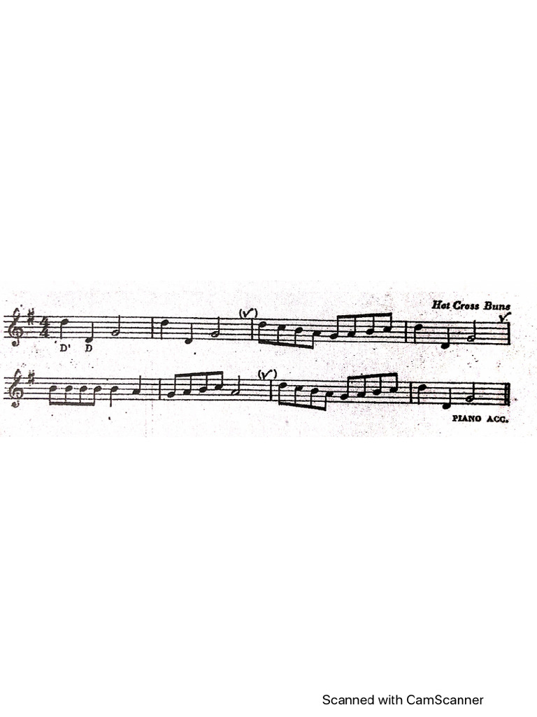 hot cross buns recorder note PDF