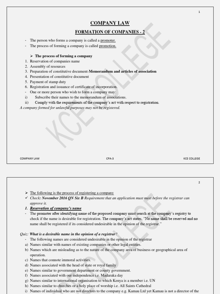 Company Formation Process Explained | PDF | Articles Of Association ...