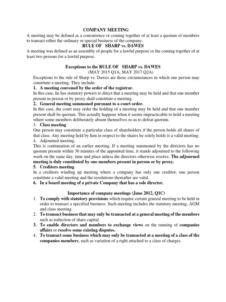 Validity of One-Person Company Meetings | PDF | Quorum | Proxy Voting