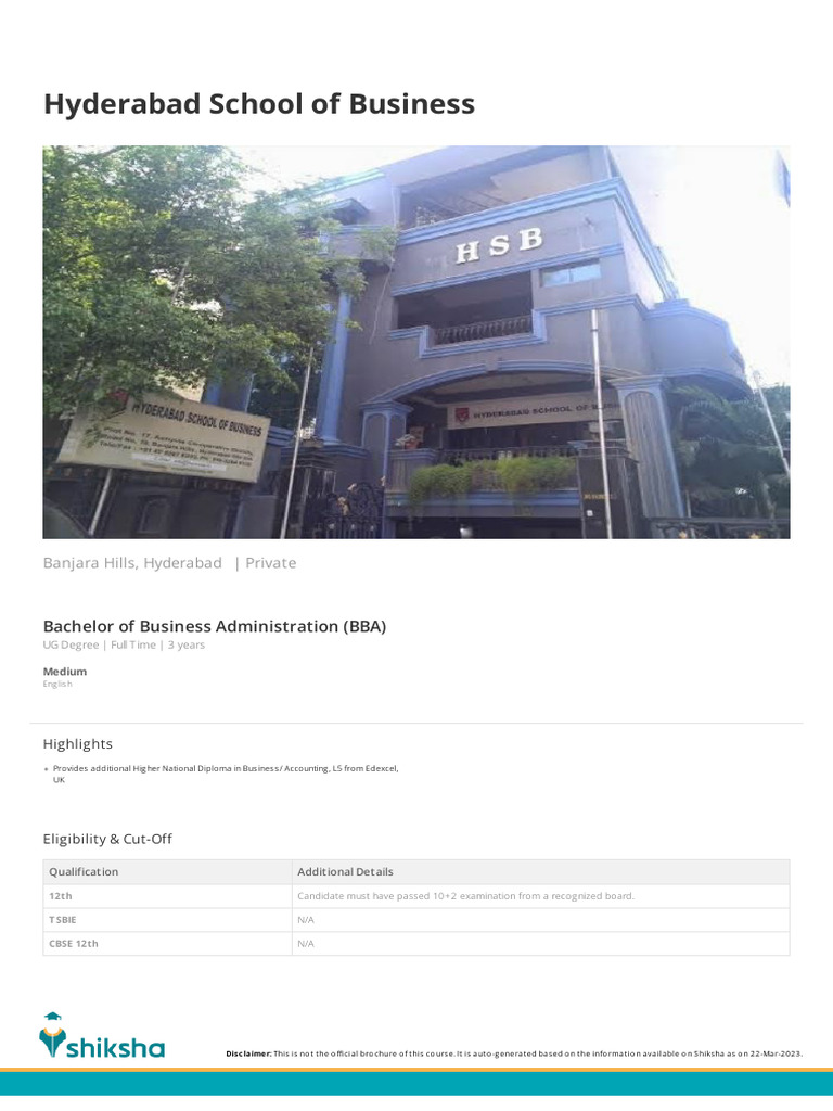 Hyderabad School of Business PDF